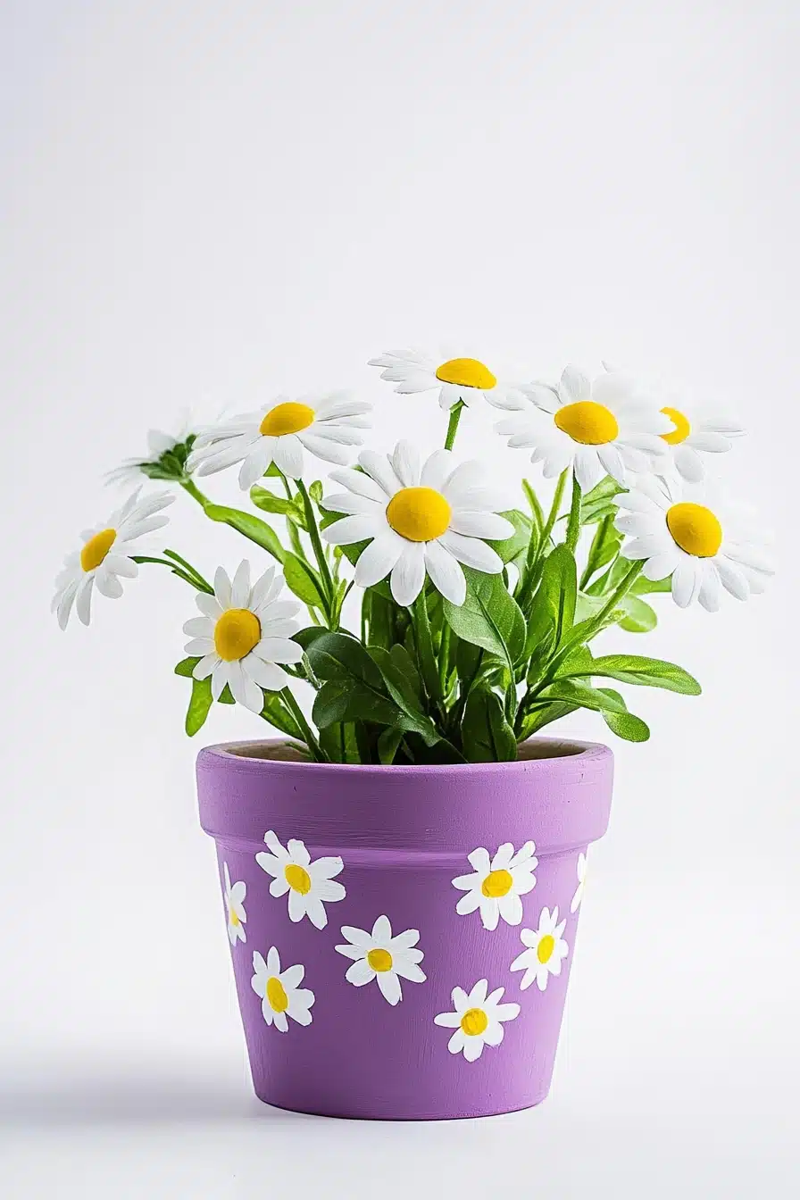Cheerful Purple Pot with Daisy Motif