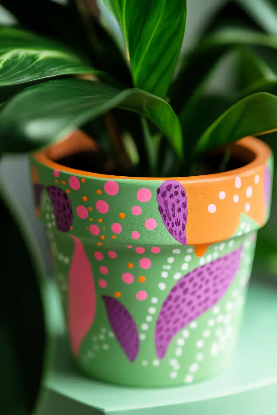 Playful Green Pot with Bold Patterns