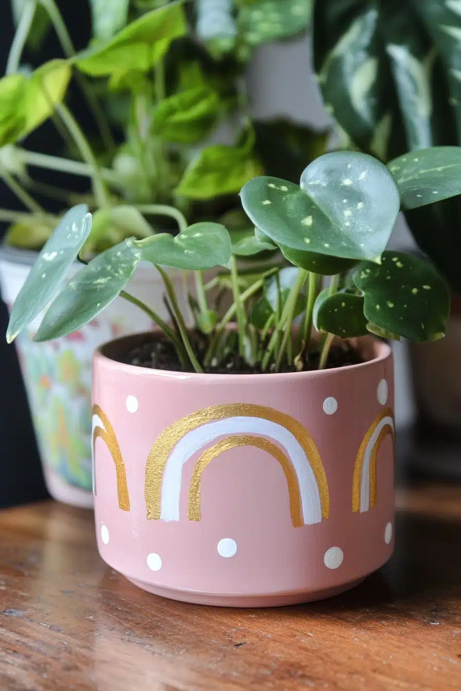 Blush Pink Pot with Golden Rainbows