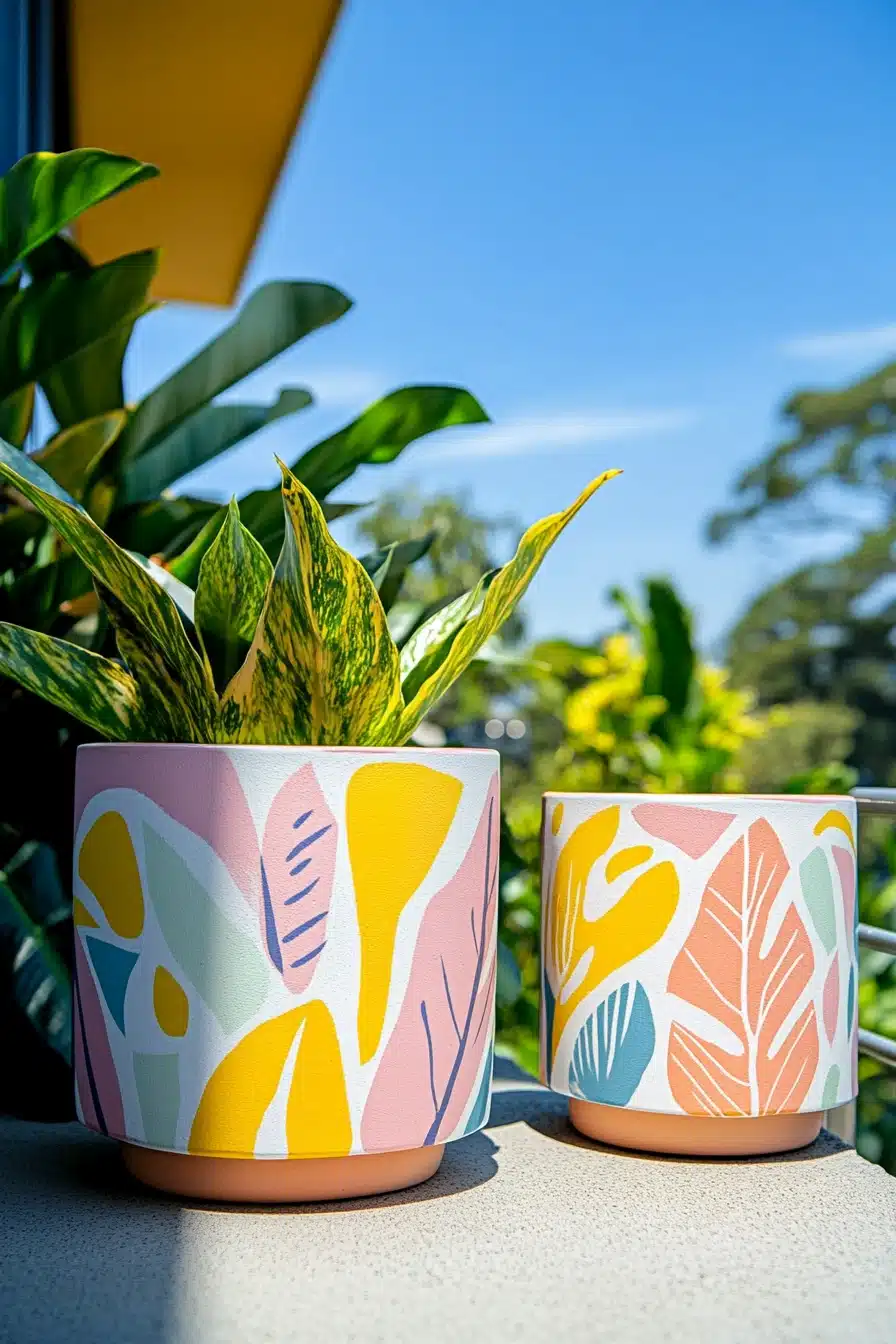 Bright Botanical Painted Pots