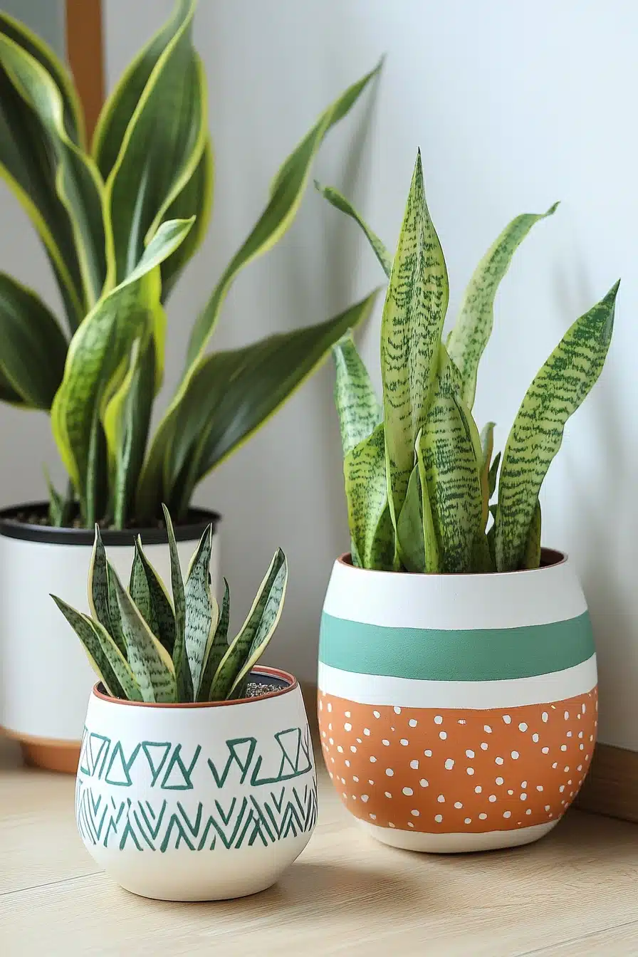 Boho Chic Painted Snake Plant Pots