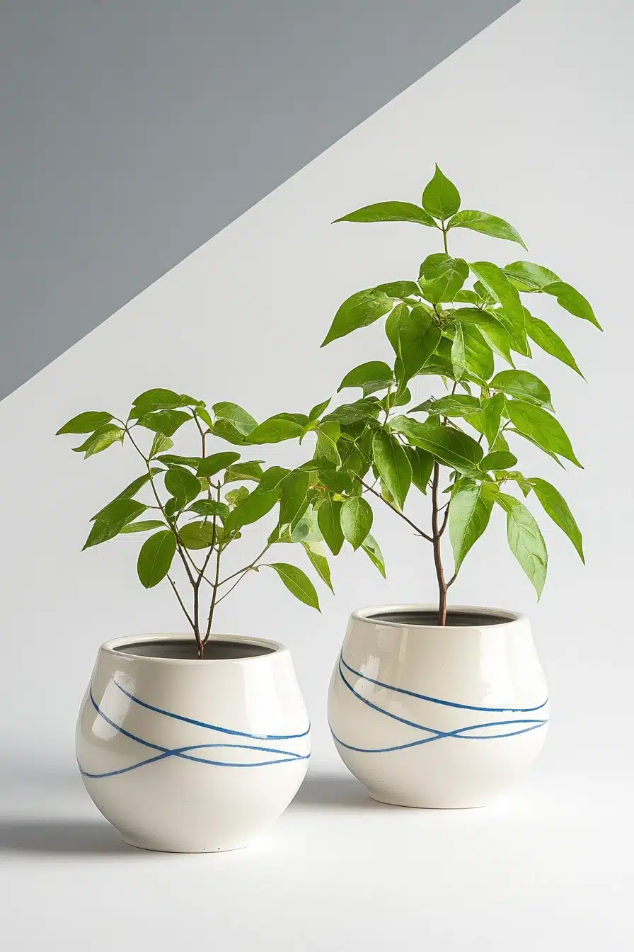 Minimalist White Pots with Blue Accents