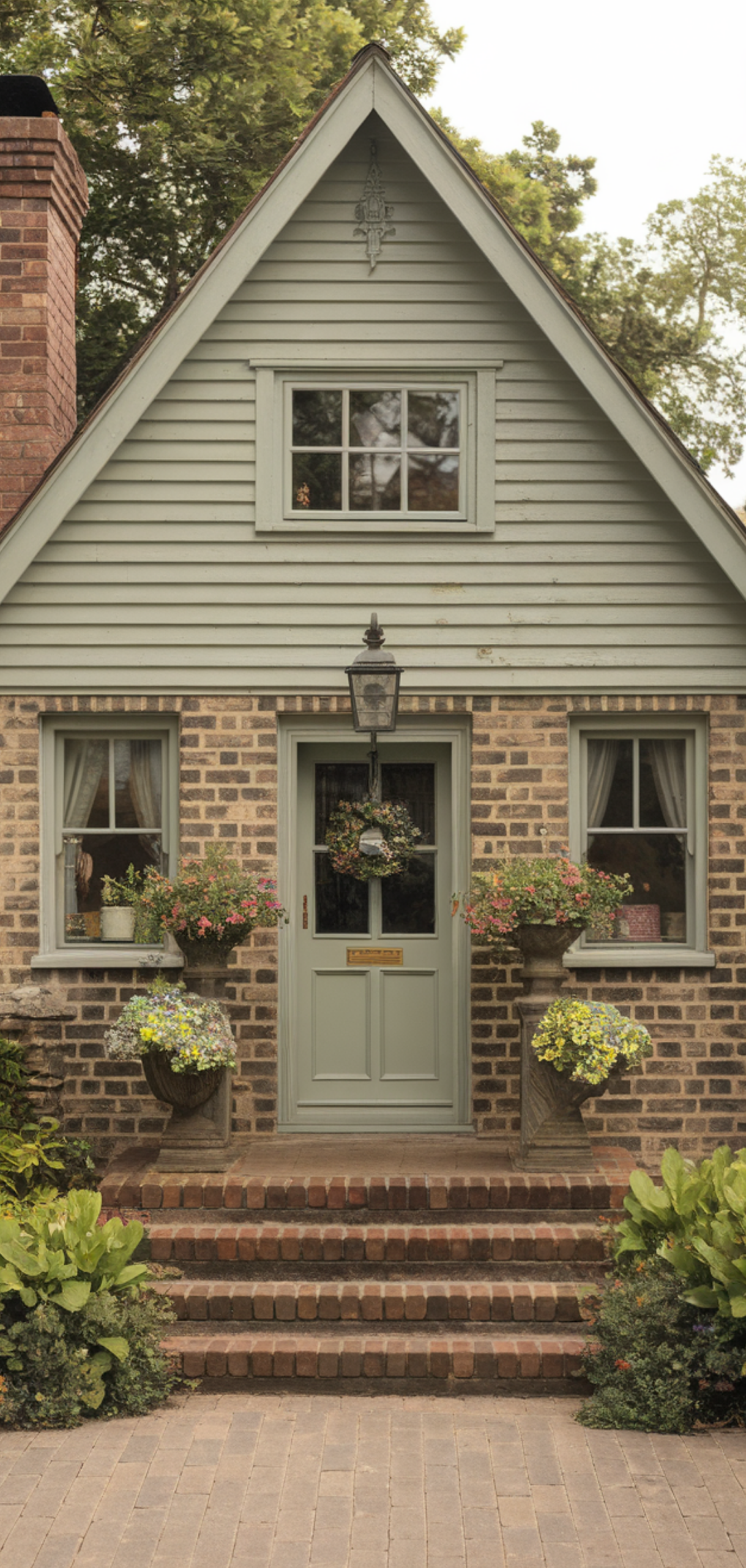 Amazing Sage Green House Ideas with Cream Trim Ideas