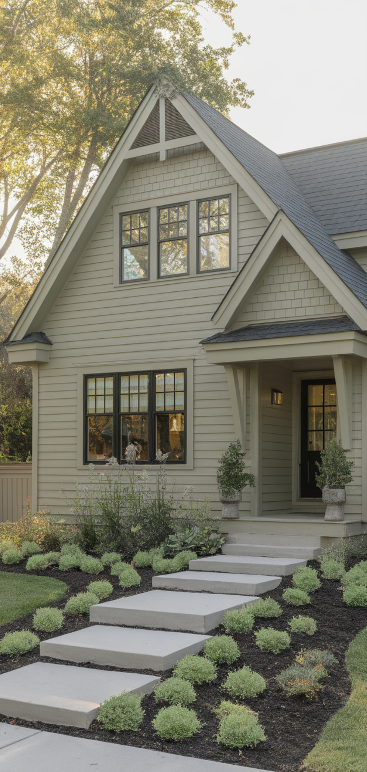 Amazing Sage Green House Ideas with Cream Trim Ideas