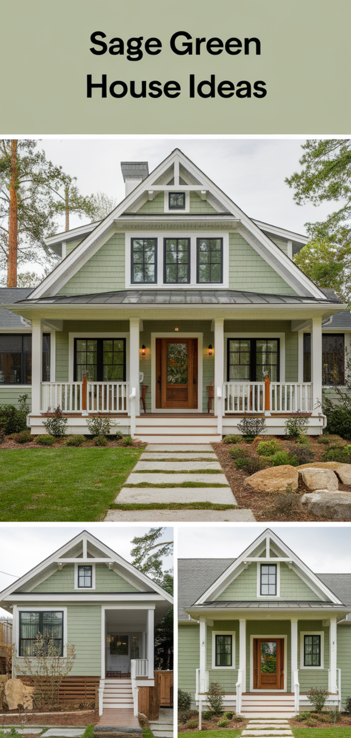 Amazing Sage Green House Ideas with Cream Trim Ideas
