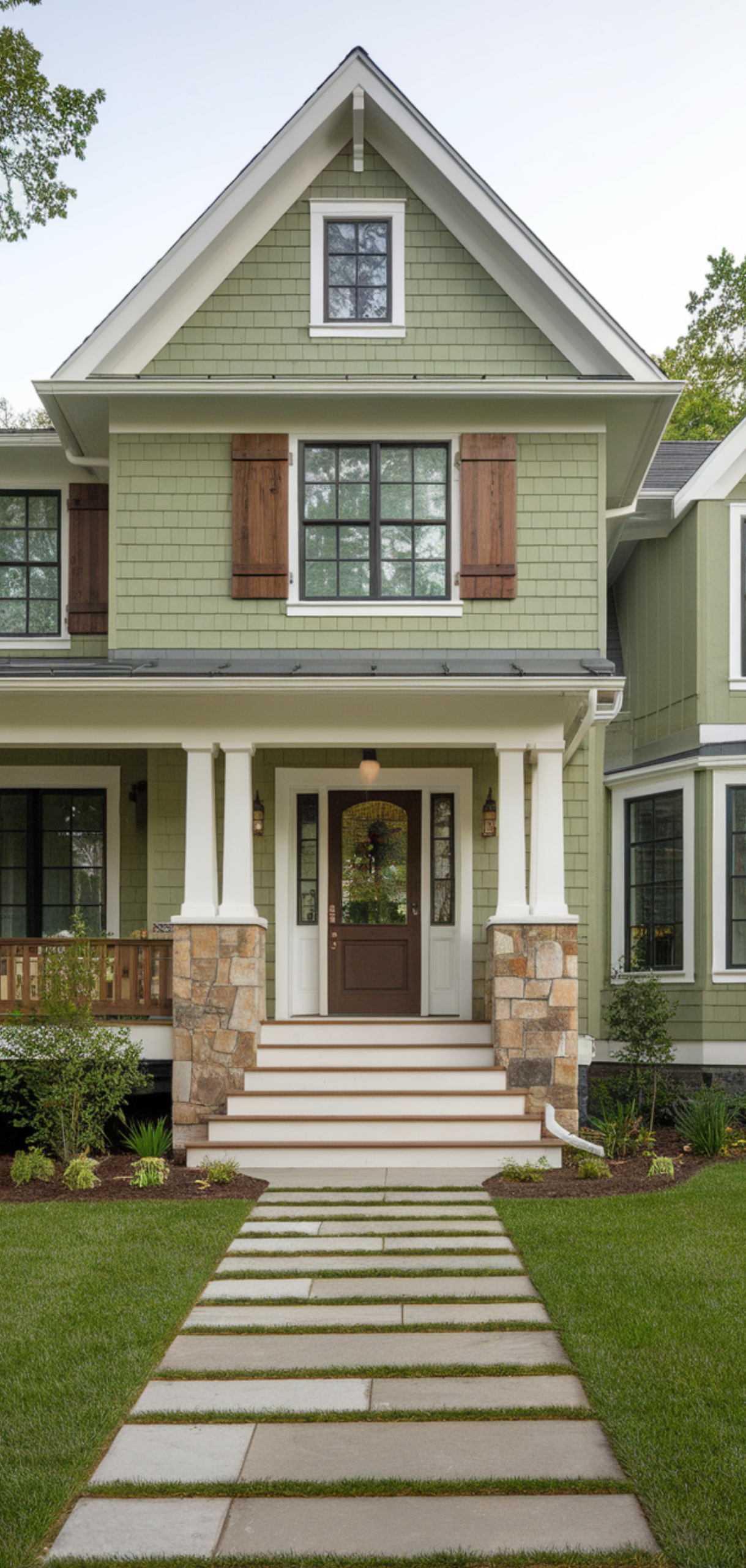 Amazing Sage Green House Ideas with Cream Trim Ideas