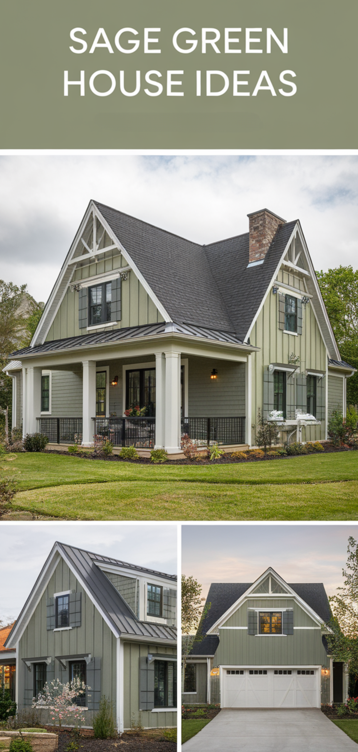 Amazing Sage Green House Ideas with Cream Trim Ideas