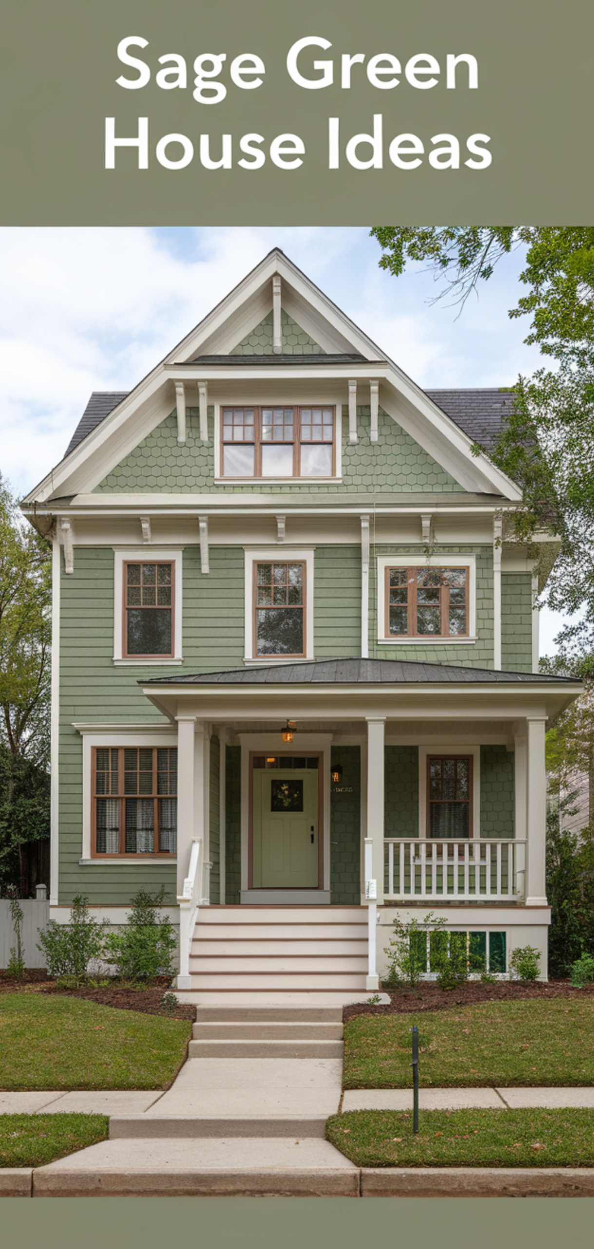 Amazing Sage Green House Ideas with Cream Trim Ideas